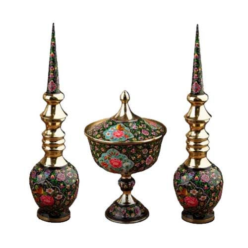 Enamel bowls and vases, brass