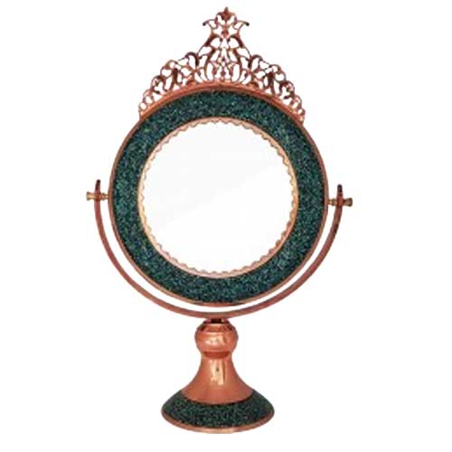 Turquoise inlaid copper mirror